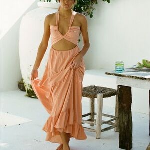 Orange maxi dress with cut out